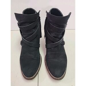 Sam Edelman Bootie Women 6.5M Black Ankle Boot Merton Leather Almond Toe Strappy